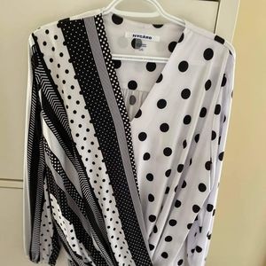 Nygard blouse size large black white polkadot stripe print